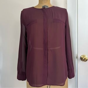 Olive & Oak Sheer Crewneck Button Down Blouse